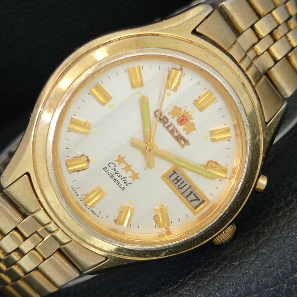 Vintage 1977 Orient Automatic Mens Gold Watch W/daydate & Gold accents